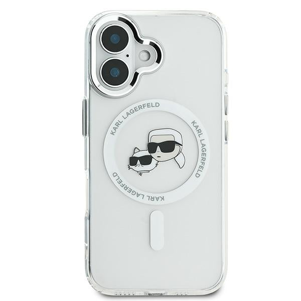 Karl Lagerfeld IML Metal Karl&Choupette Head MagSafe Case til iPhone 16 Plus - Hvid