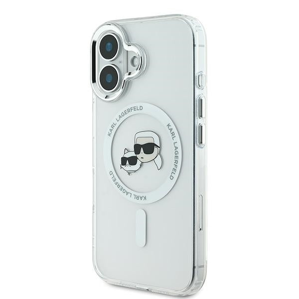Karl Lagerfeld IML Metal Karl&Choupette Head MagSafe Case til iPhone 16 - Hvid
