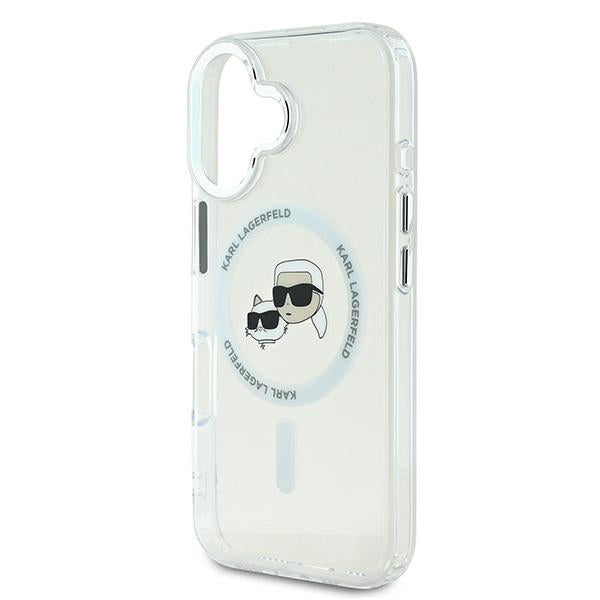 Karl Lagerfeld IML Metal Karl&Choupette Head MagSafe Case til iPhone 16 - Hvid