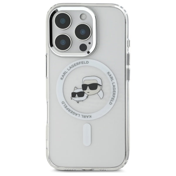 Karl Lagerfeld IML Metal Karl&Choupette Head MagSafe Case til iPhone 16 Pro Max - Hvid