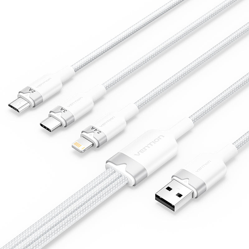 Vention CTPWG USB-kabel USB 2.0 1,5 m USB A USB C/Micro-USB B/Lightning 0,48 Gbit/sek. 60 W Hvid