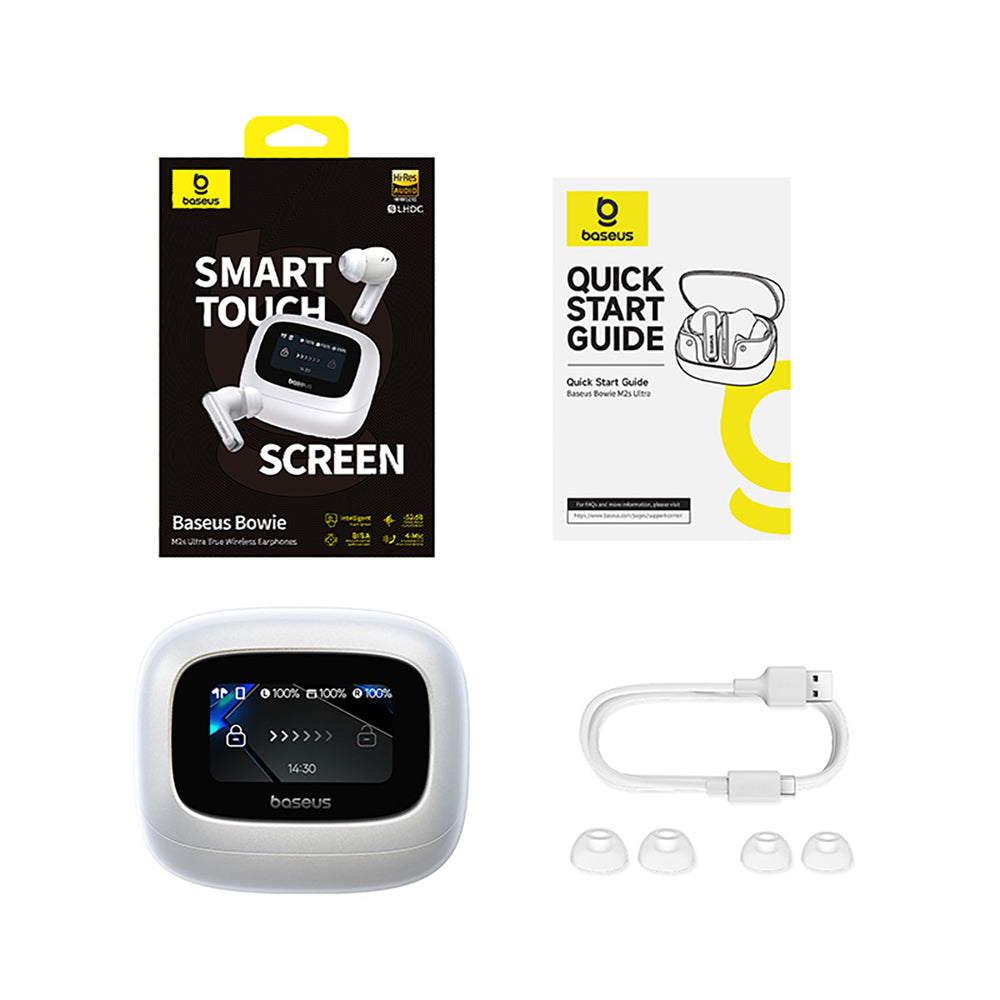 Baseus Bowie M2s Ultra TWS trådløse in-ear hovedtelefoner med interaktiv skærm - hvid