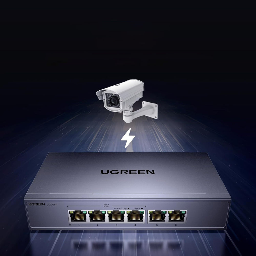 Switch Ugreen 6-Port 1Gb/s Ethernet Switch med PoE - Grå