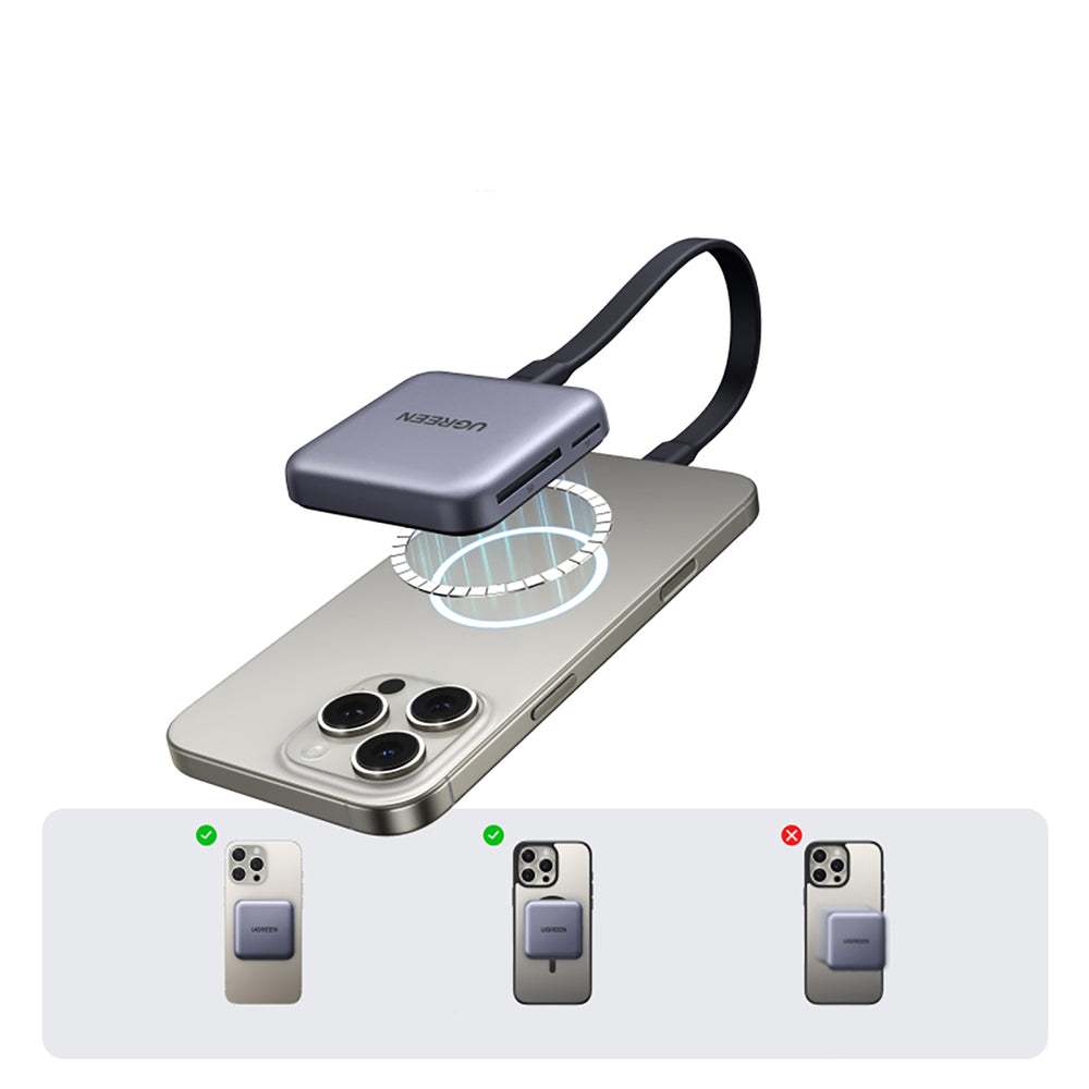 Ugreen Magnetisk hukommelseskortlæser + 100W PD 3in1 oplader - Grå