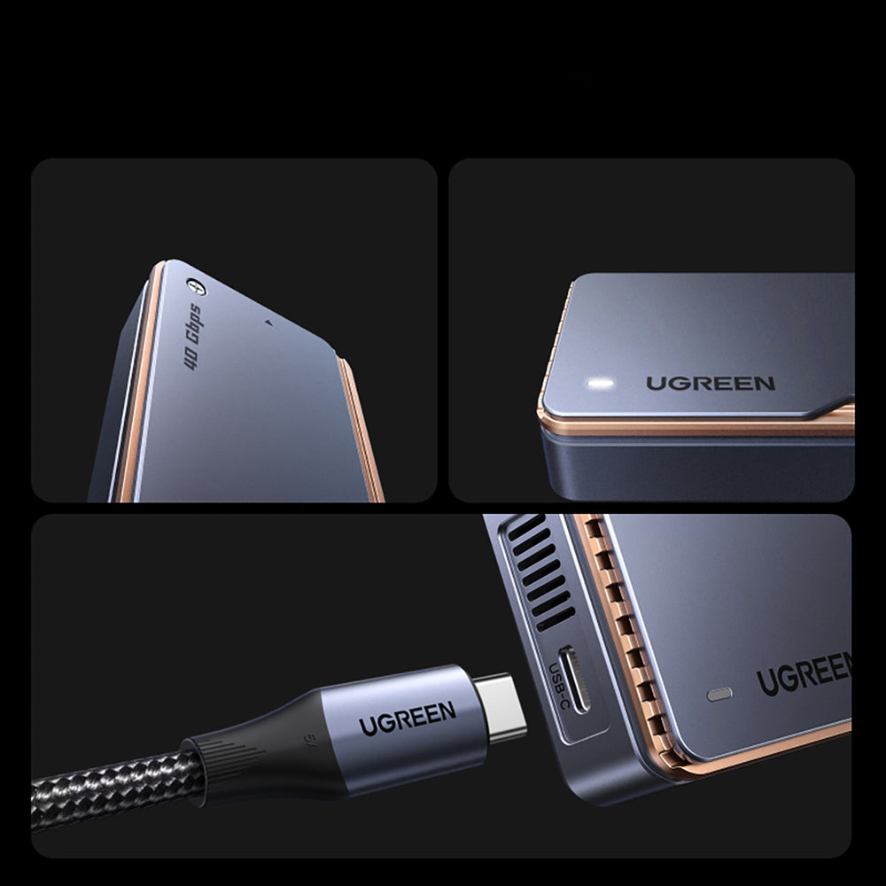 Ugreen D703 USB4 40Gb/s M.2 NVMe SSD-kabine med aktiv køling - Grå