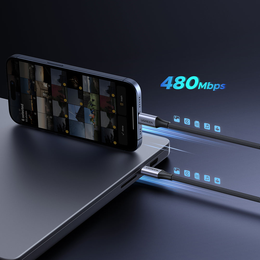 Ugreen 2in1 USB-C Cable - 2xUSB-C PD 140W 2m - sort