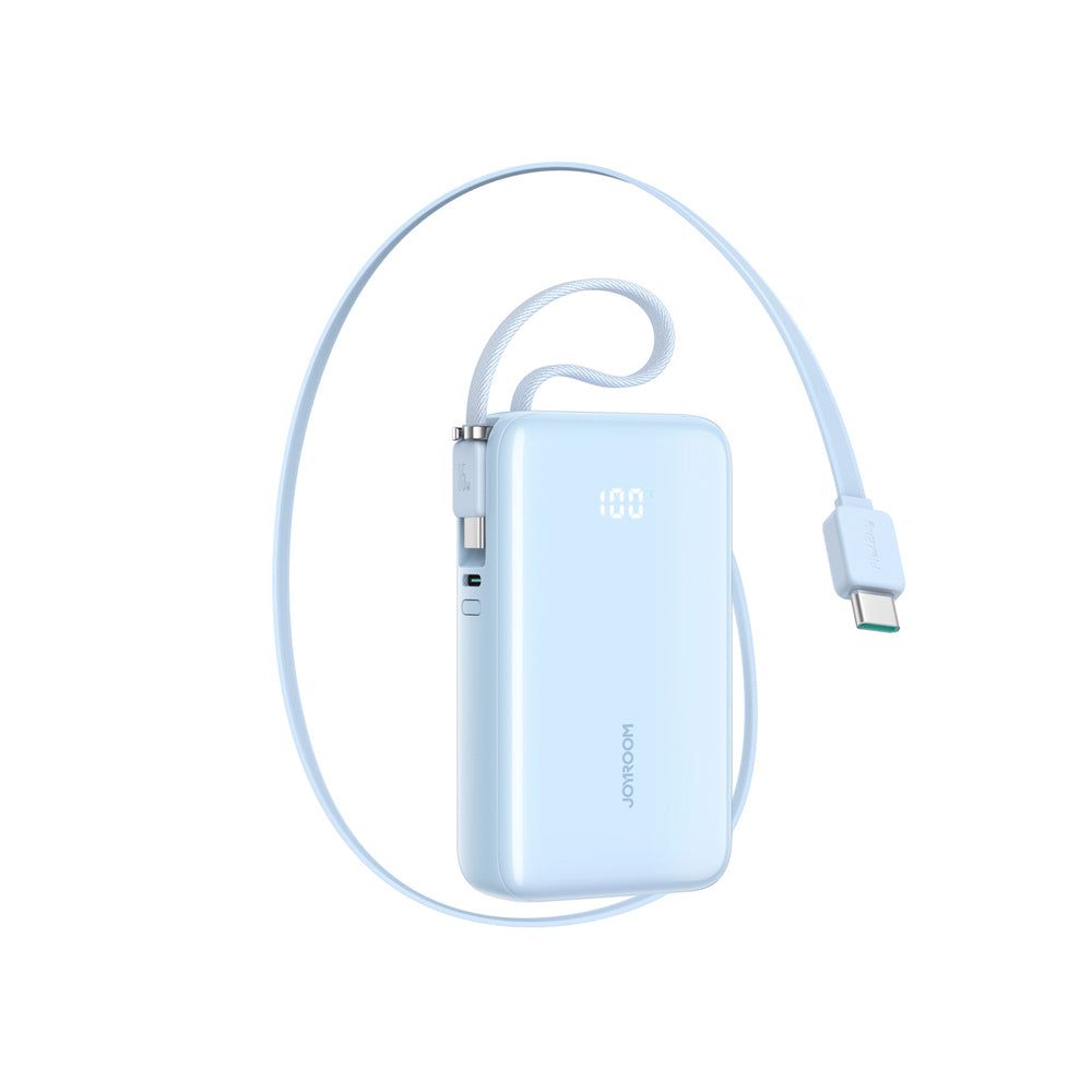 Joyroom JR-PR2L 10000mAh 35W Power Bank med indbygget inddrageligt USB-C-kabel og USB-C Lanyard-kabel - Blå