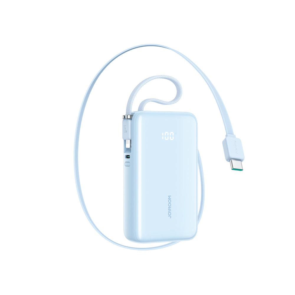 Joyroom JR-PR2L 10000mAh 35W Power Bank med indbygget inddrageligt USB-C-kabel og Lightning Lanyard-kabel - Blå