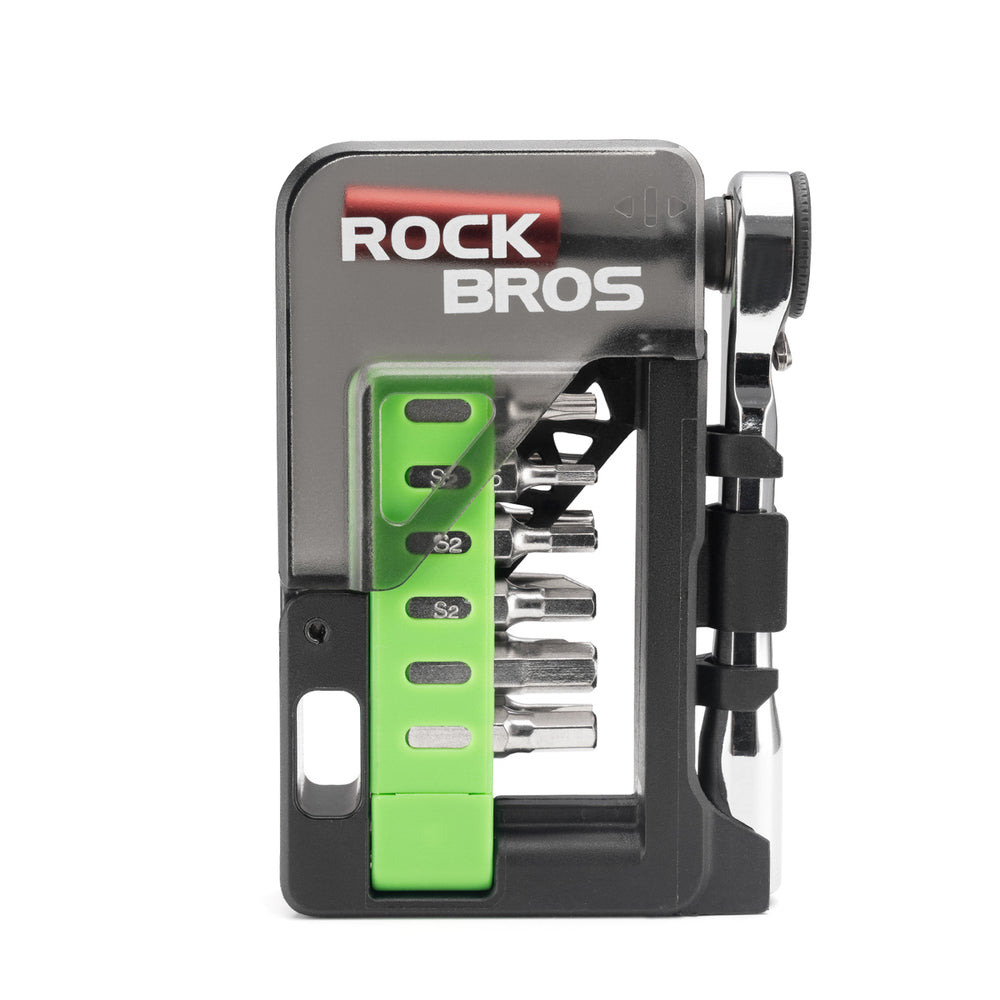 Rockbros Bike Tool Set med Mini Ratchet og Bits - Translucent Green