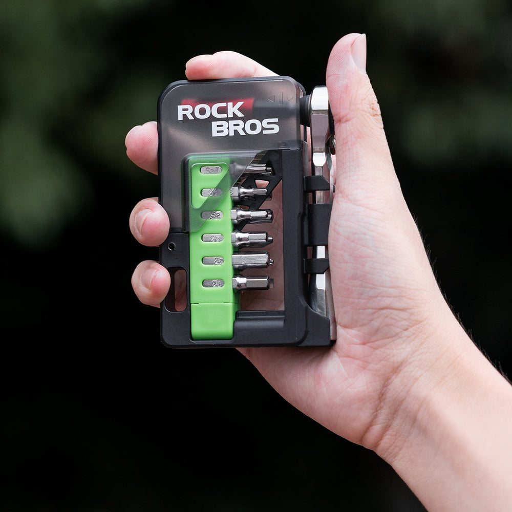 Rockbros Bike Tool Set med Mini Ratchet og Bits - Translucent Green