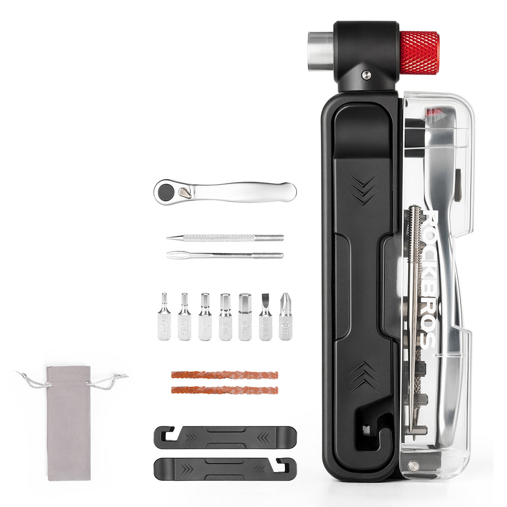 Rockbros Multitool Bike Tool Set med CO2-pumpe og ratchetnøgle - sort