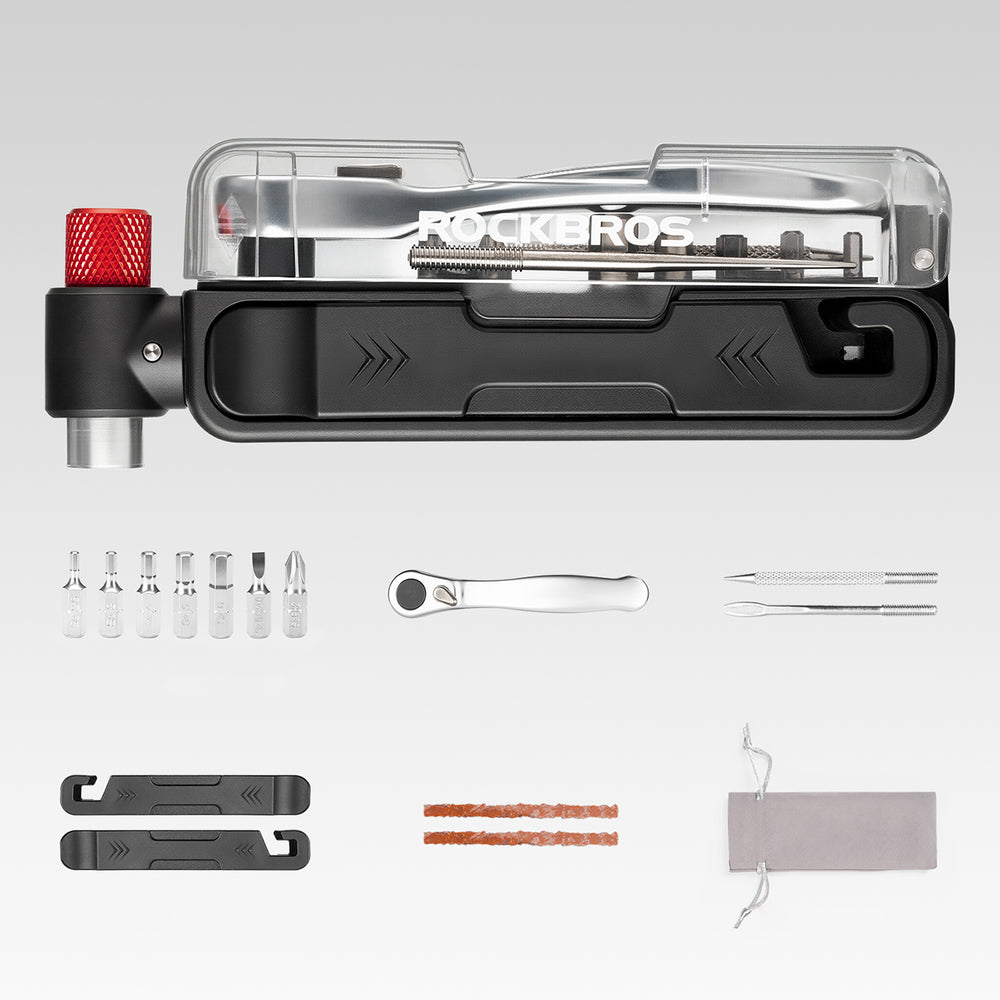 Rockbros Multitool Bike Tool Set med CO2-pumpe og ratchetnøgle - sort