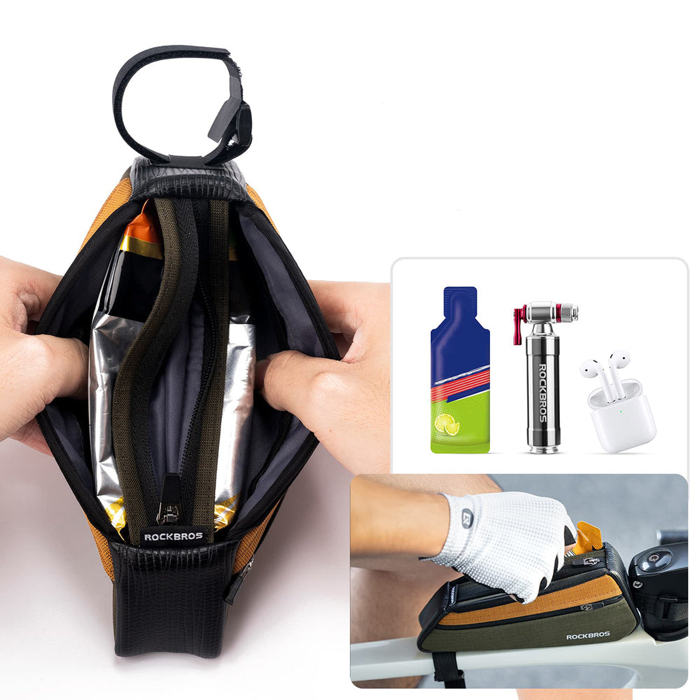 Rockbros 088 Top Tube Bike Bag 0,25L - Grøn og orange