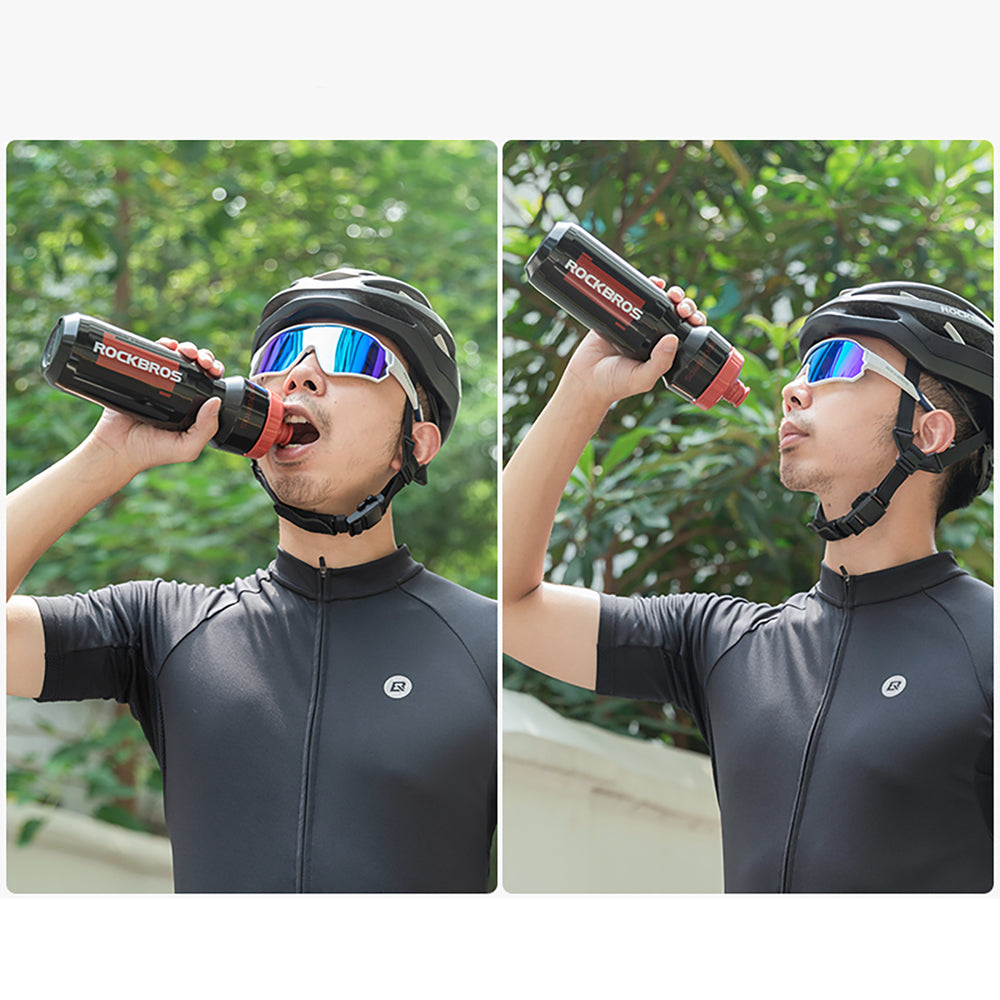 Rockbros 750 ml Bike Bottle - Transparent Black with Red Mouthpiece