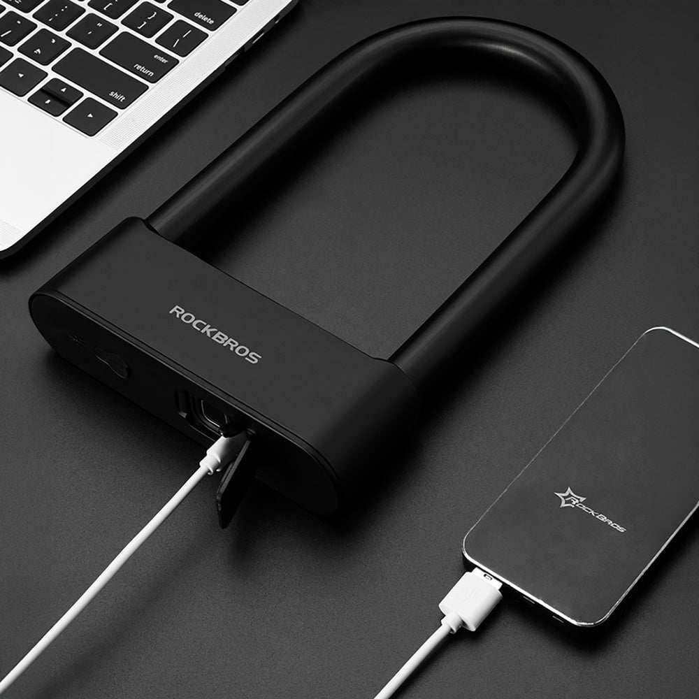 Rockbros 32210818001 SMART Cykellås med fingeraftrykslæser og Bluetooth-forbindelse - sort