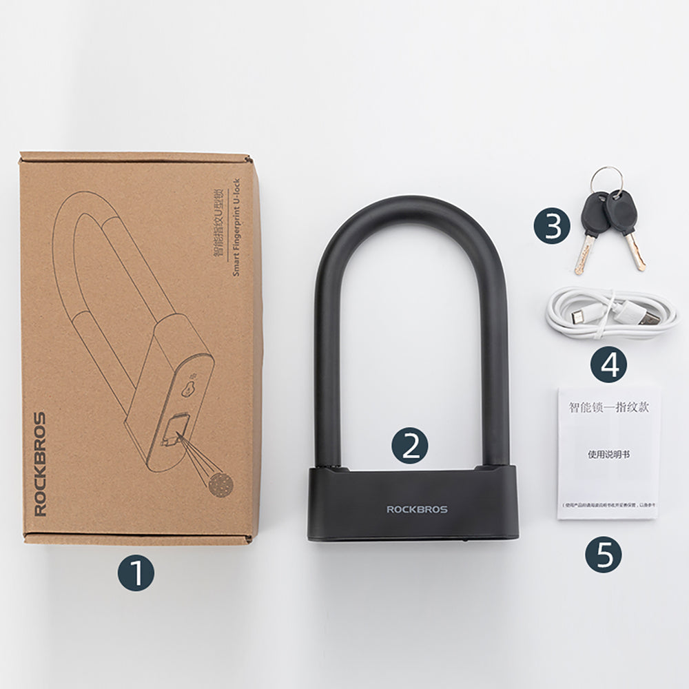 Rockbros 32210818001 SMART Cykellås med fingeraftrykslæser og Bluetooth-forbindelse - sort
