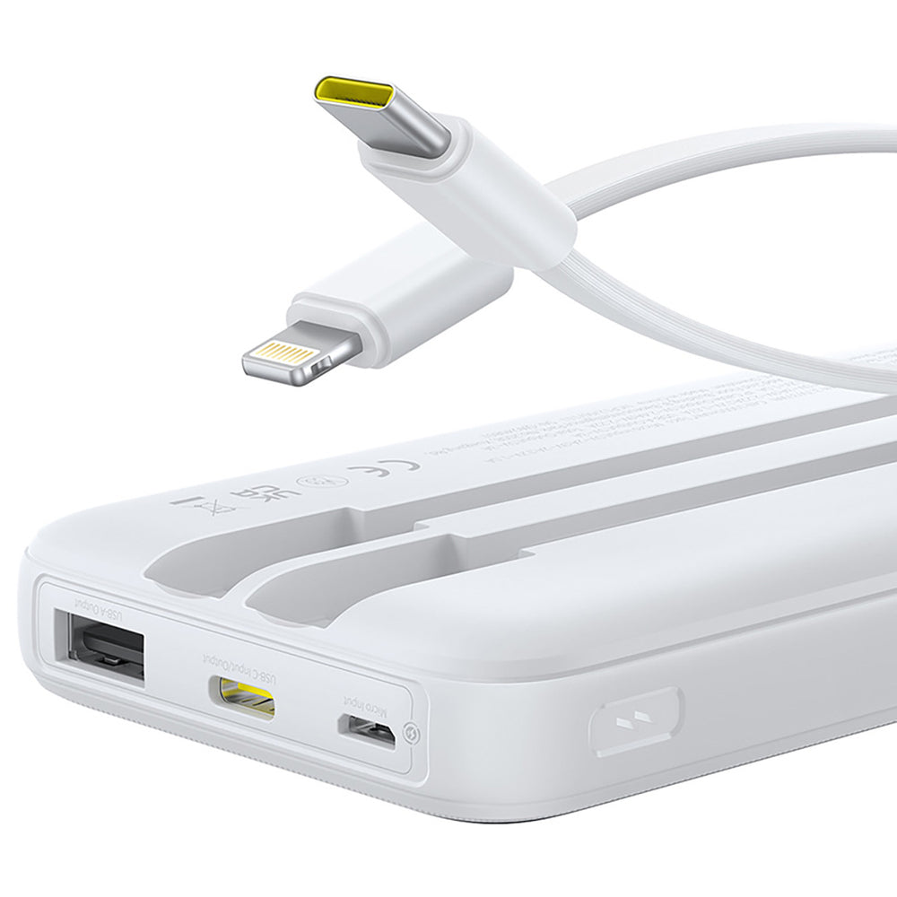 Baseus Lipow 10000mAh 22.5W Powerbank med to indbyggede kabler (med Baseus Simple USB-A - USB-C 3A 20cm kabel) - hvid