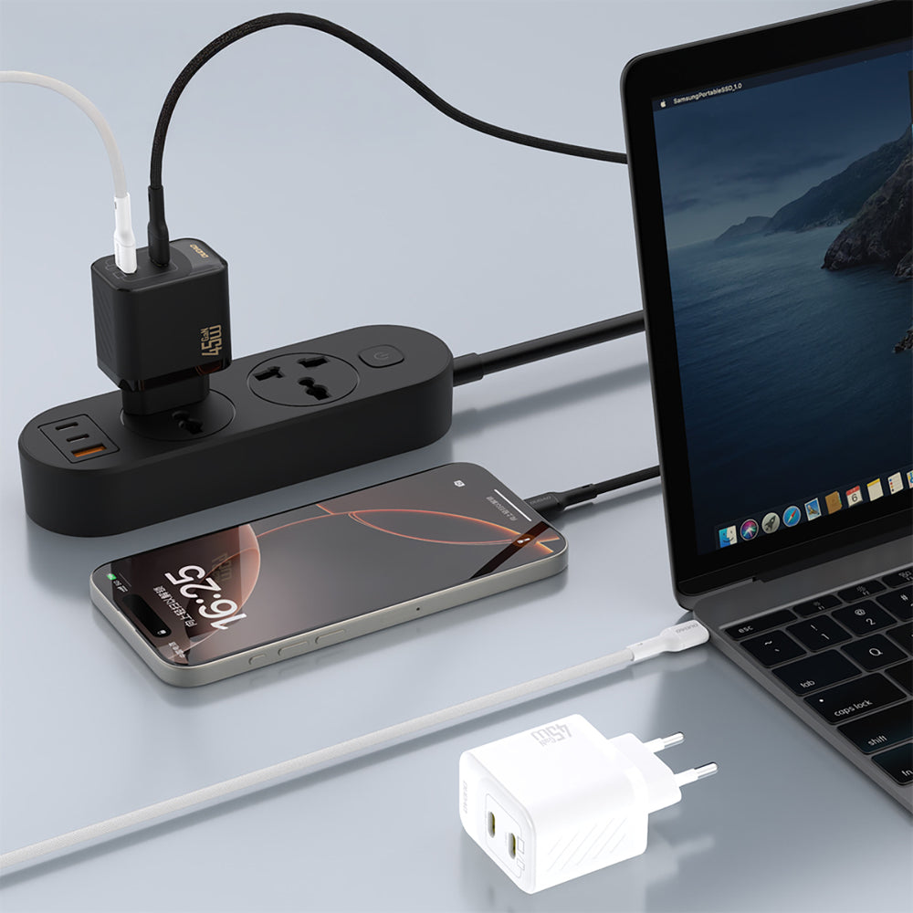 Dudao A28PCEU PD 45W GaN 2xUSB-C Wall Charger with USB-C Cable - Black
