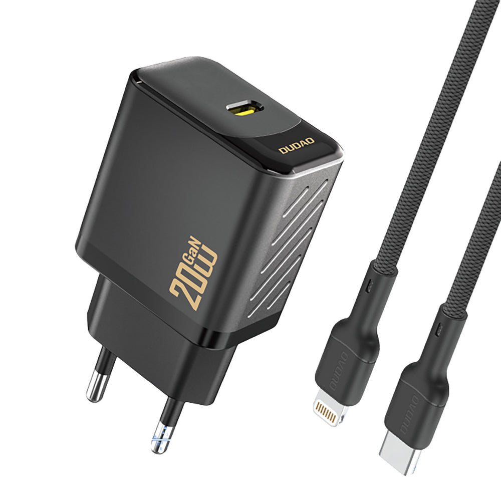 Dudao A26LEU PD 20W GaN USB-C Wall Charger med USB-C til Lightning Cable - sort