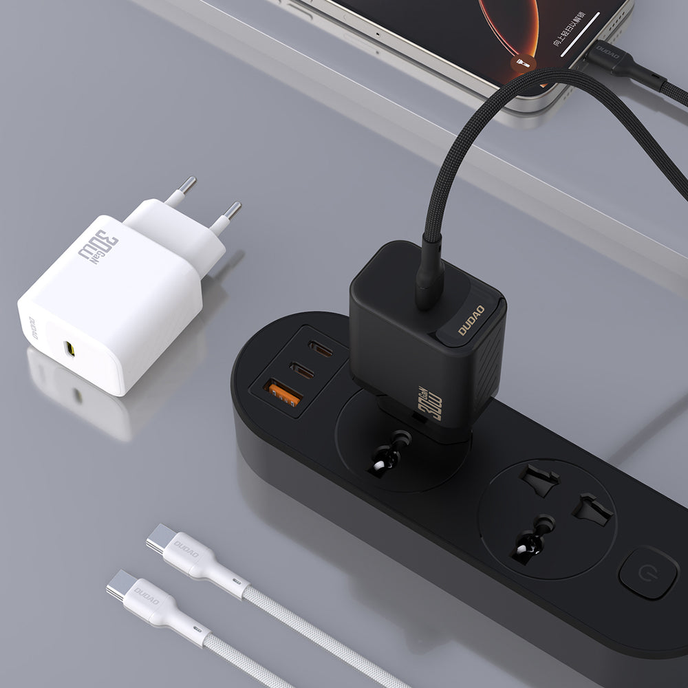 Dudao A27PCEU PD 30W GaN USB-C Wall Charger med USB-C-kabel - sort