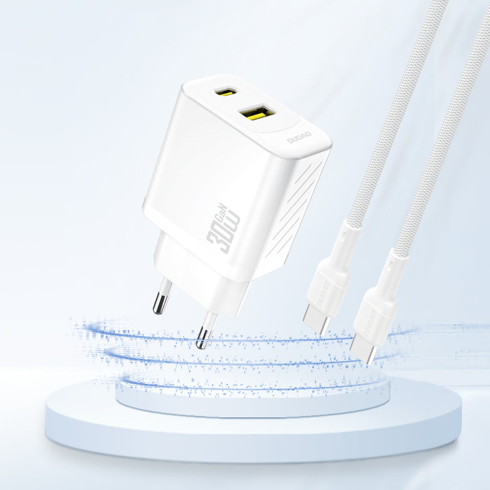 Dudao A27TEU PD 30W GaN USB-A USB-C Wall Charger - hvid