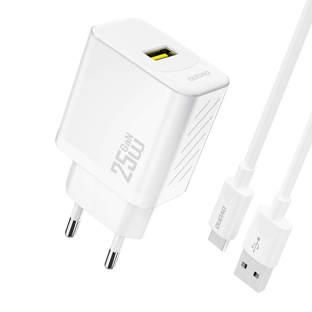 Dudao A27STEU 25W GaN USB-A Wall Charger med USB-A - USB-C-kabel - hvid