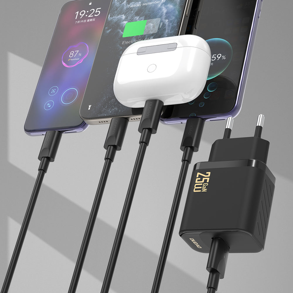 Dudao A27STEU 25W GaN USB-A Wall Charger med USB-A - USB-C-kabel - hvid