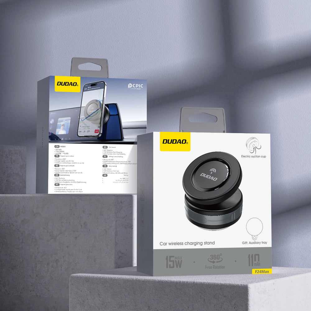 Dudao F24MAX bilholder med 15W trådløs oplader, MagSafe kompatibel, med automatisk sugekop - sort
