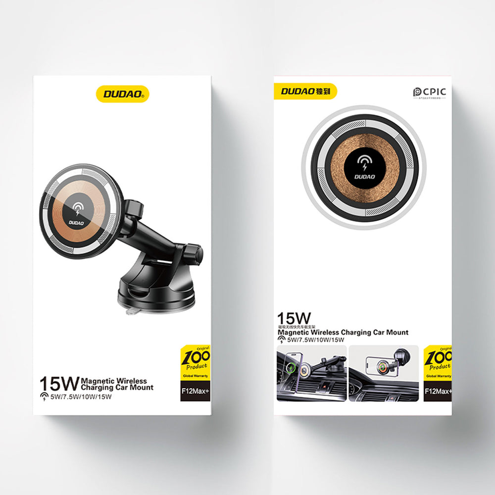 Dudao F12MAX+ bilholder med 15W trådløs oplader, kompatibel med Magsafe - sort