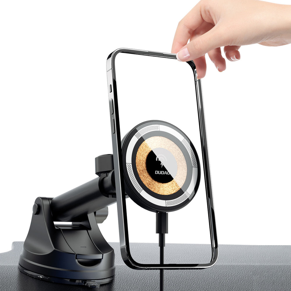 Dudao F12MAX+ bilholder med 15W trådløs oplader, kompatibel med Magsafe - sort