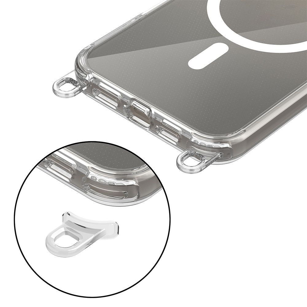 Tech-Protect Flexair Chain MagSafe Case til iPhone 16 - Clear + 2 Lanyards (Pink og Grå)