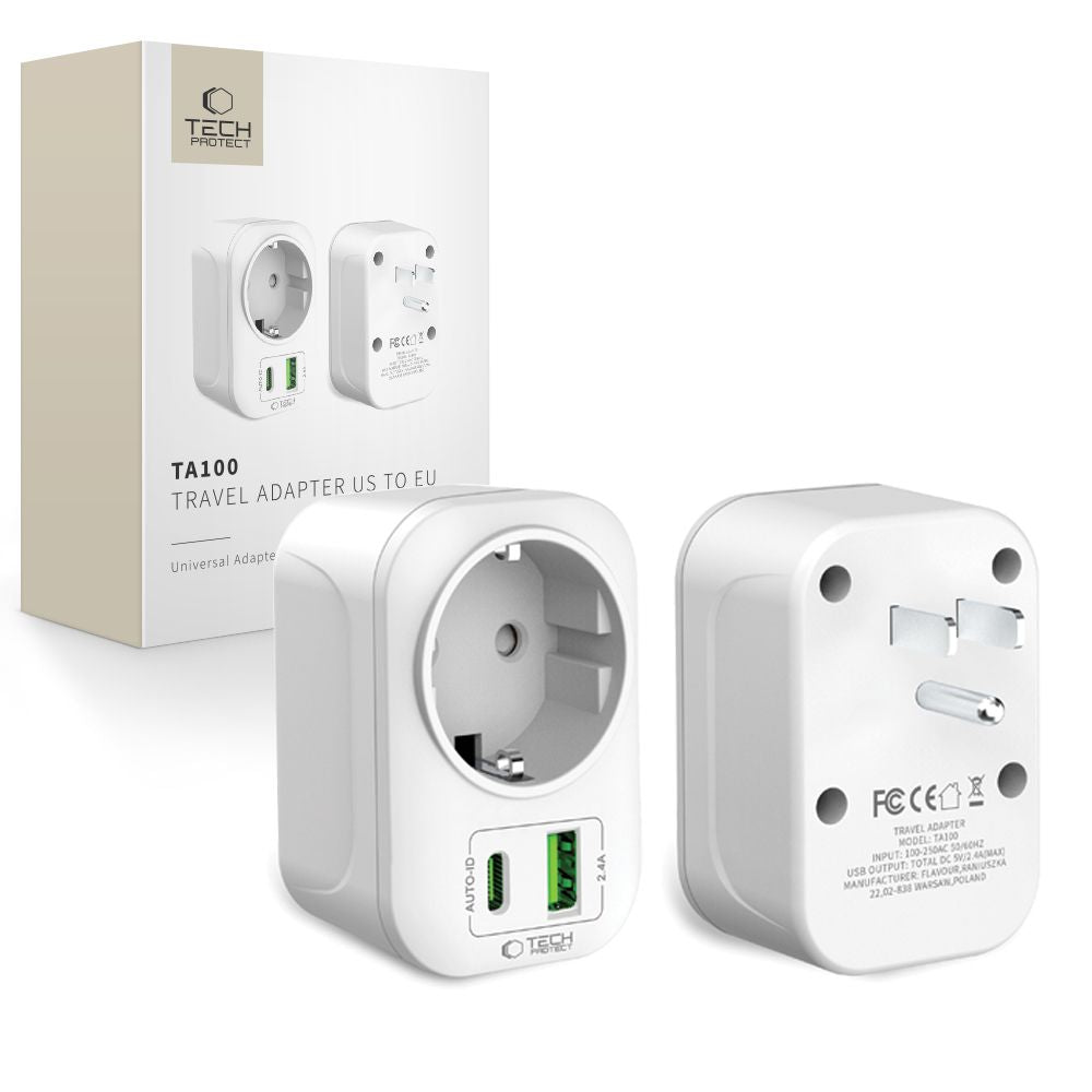 Tech-Protect TA100 US Adapter - hvid