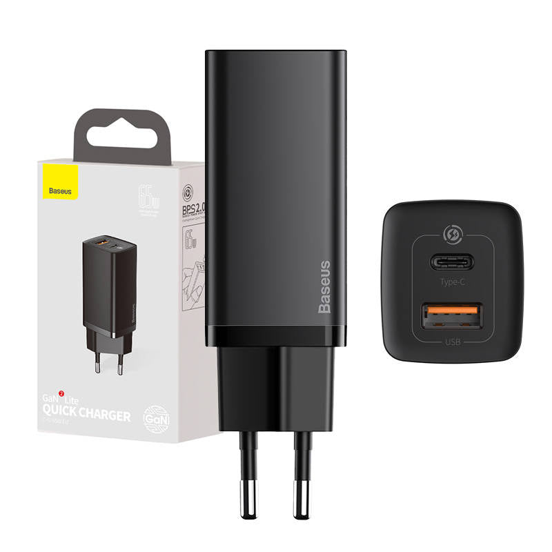 Hurtig rejse oplader Baseus GaN2 Lite USB+C 65W EU (sort)