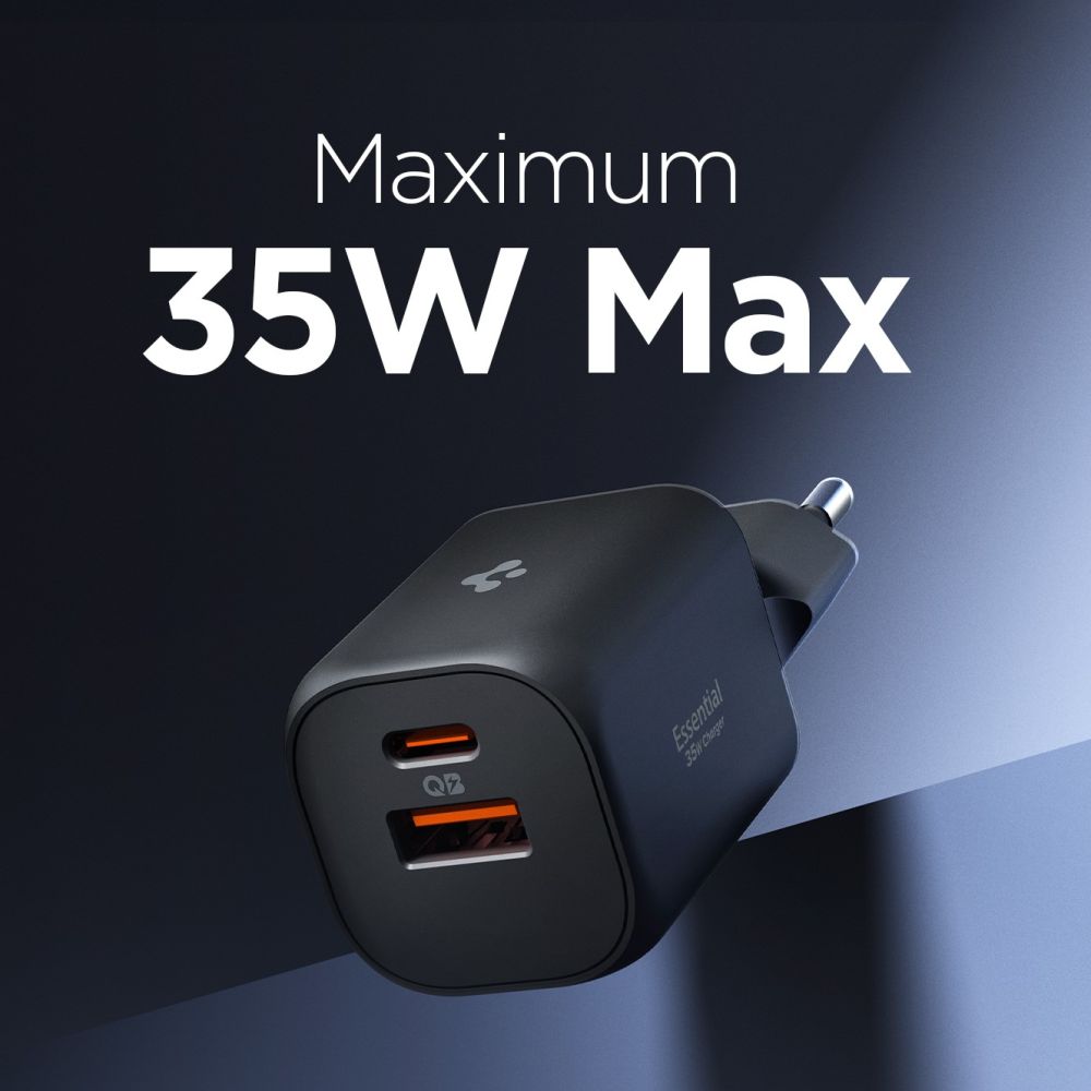Spigen Essential EE352EU USB-C / USB-A 35W Wall Charger - sort