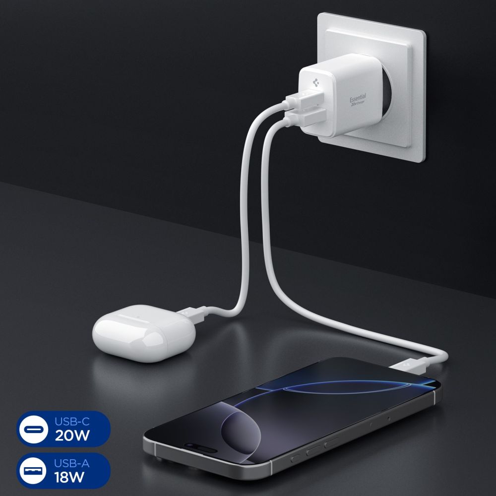 Spigen Essential EE202EU 20W Wall Charger - hvid