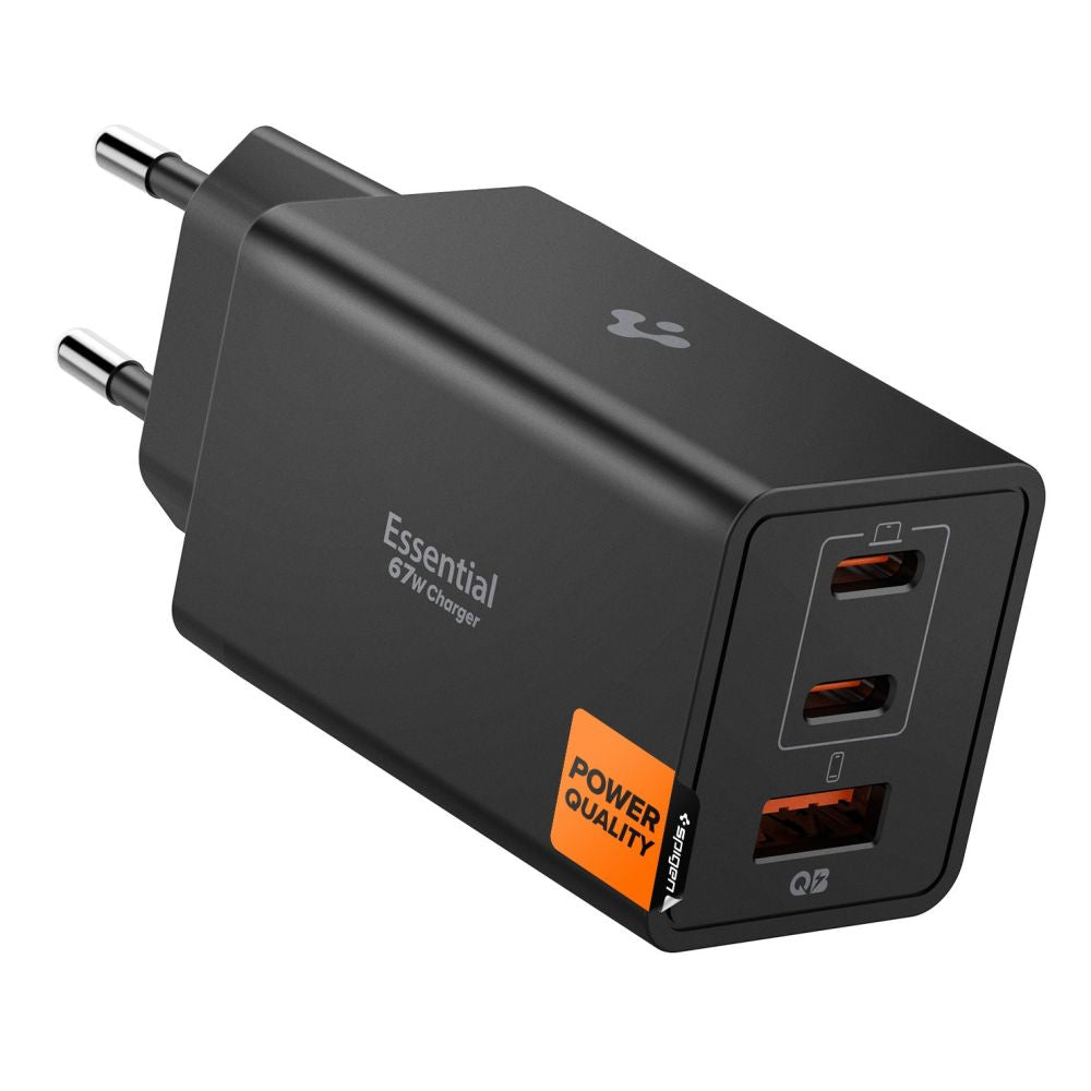 Spigen Essential EE673EU 3-port oplader 2xUSB-C 1xUSB-A 67W - sort