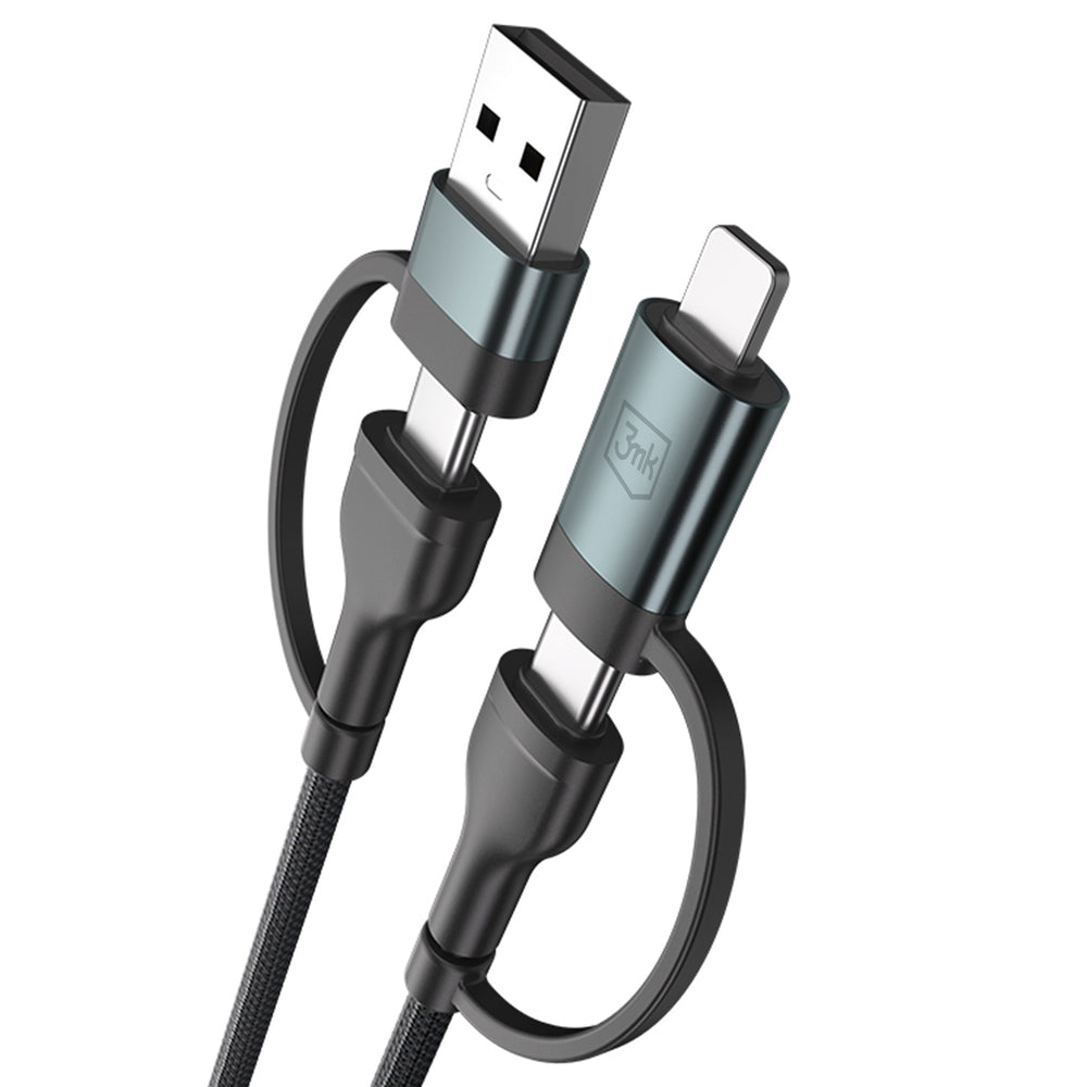 3mk Hyper Cable N-SERIES 2 i 2 USB-A / USB-C og USB-C / Lightning 1.2m QC 3.0 9V / 2A 60W - sort
