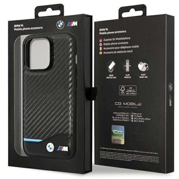 BMW læder Carbon Case til iPhone 13 Pro Max - sort