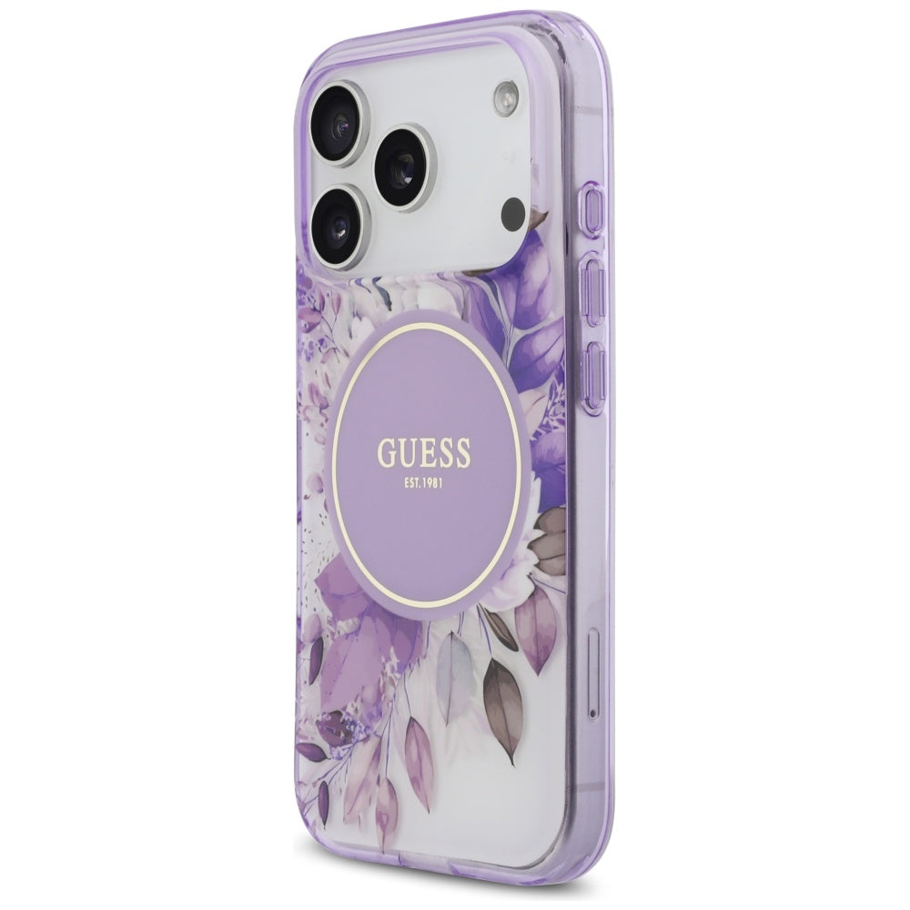 Guess IML Flower & Tonal Circle MagSafe-kasse til iPhone 17 Pro - lilla