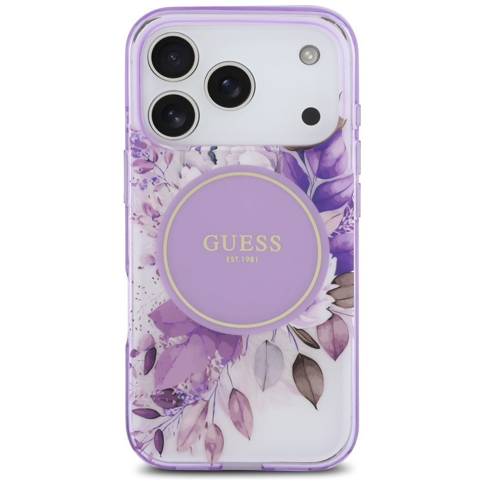 Guess IML Flower & Tonal Circle MagSafe-kasse til iPhone 17 Pro - lilla