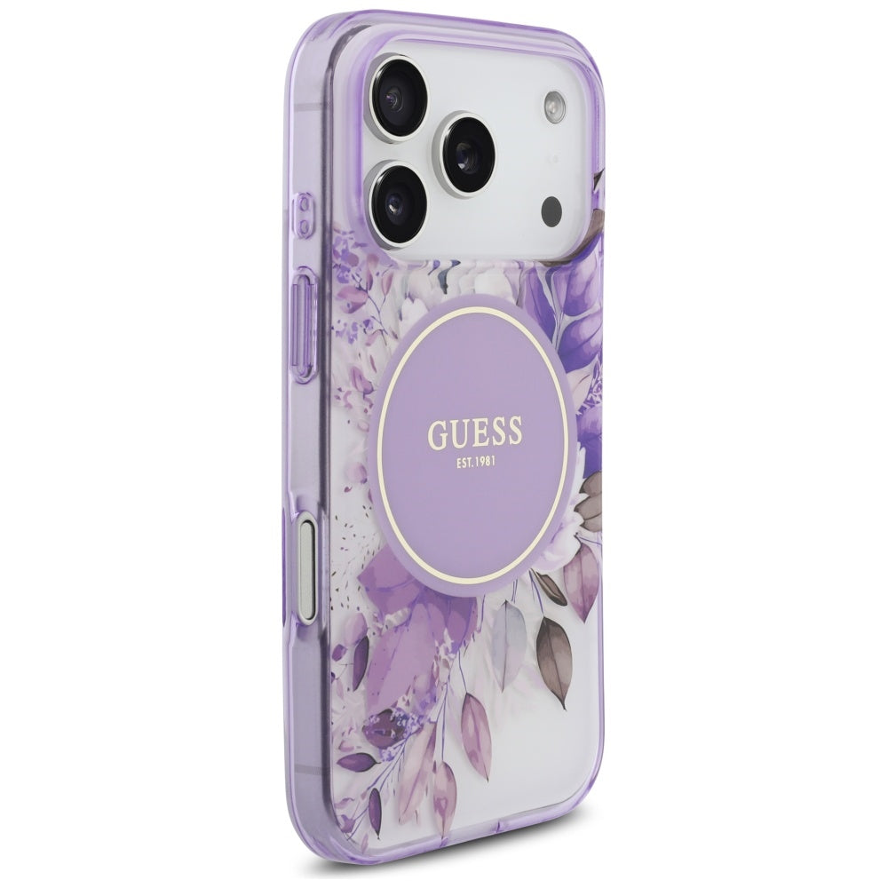 Guess IML Flower & Tonal Circle MagSafe-kasse til iPhone 17 Pro - lilla