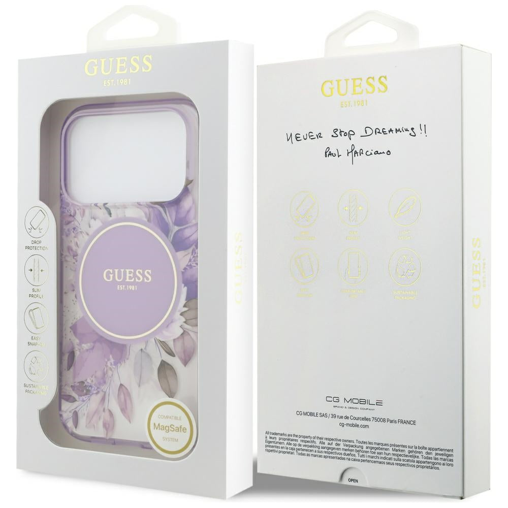 Guess IML Flower & Tonal Circle MagSafe-kasse til iPhone 17 Pro - lilla
