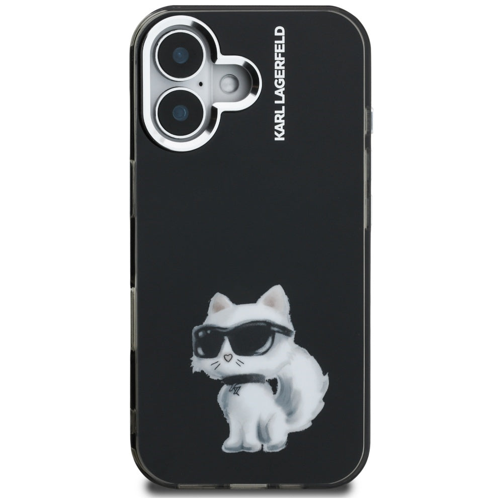 Karl Lagerfeld IML Aquarelle Choupette & Logo iPhone 16 Case - sort