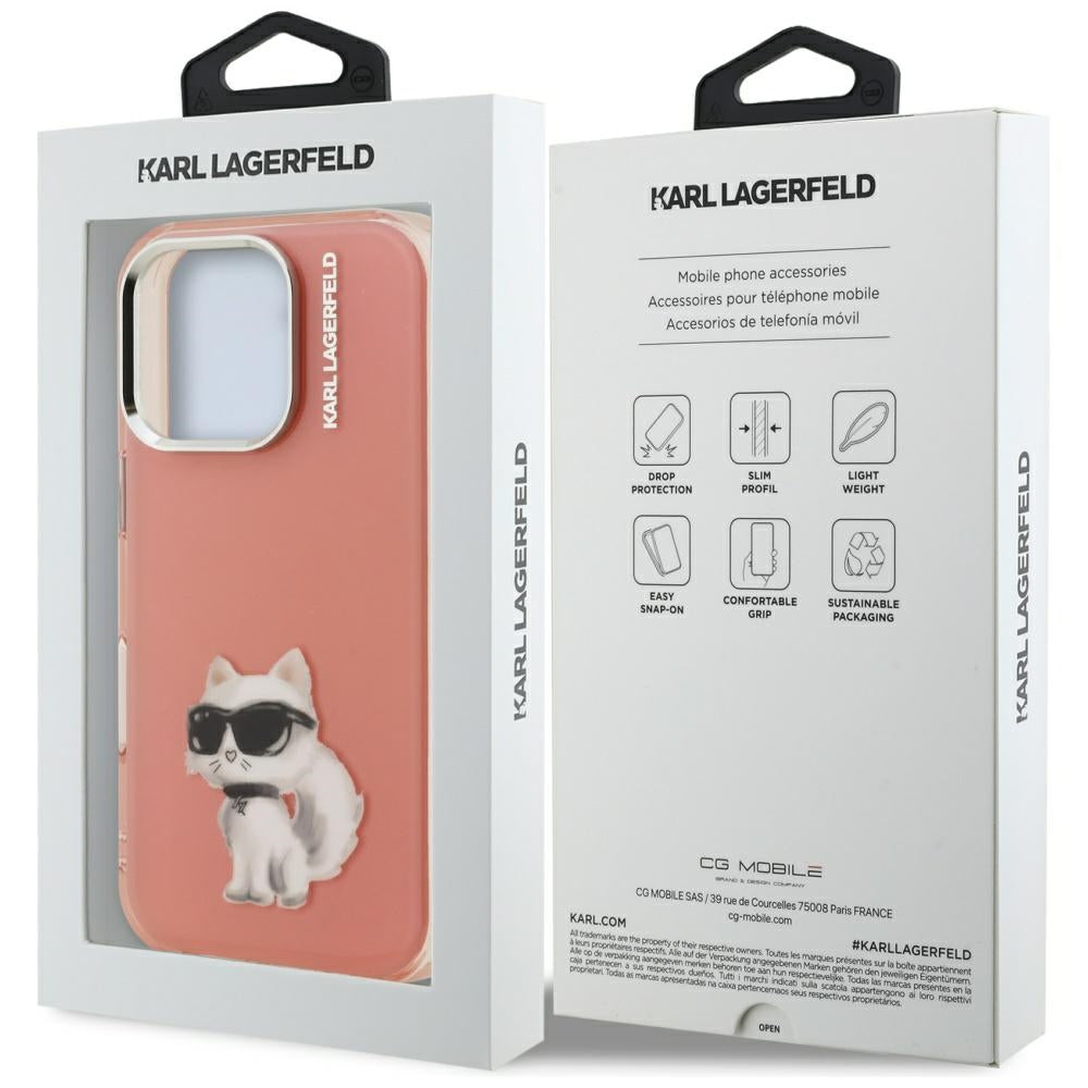 Karl Lagerfeld IML Aquarelle Choupette & Logo Case til iPhone 16 Pro Max - Pink