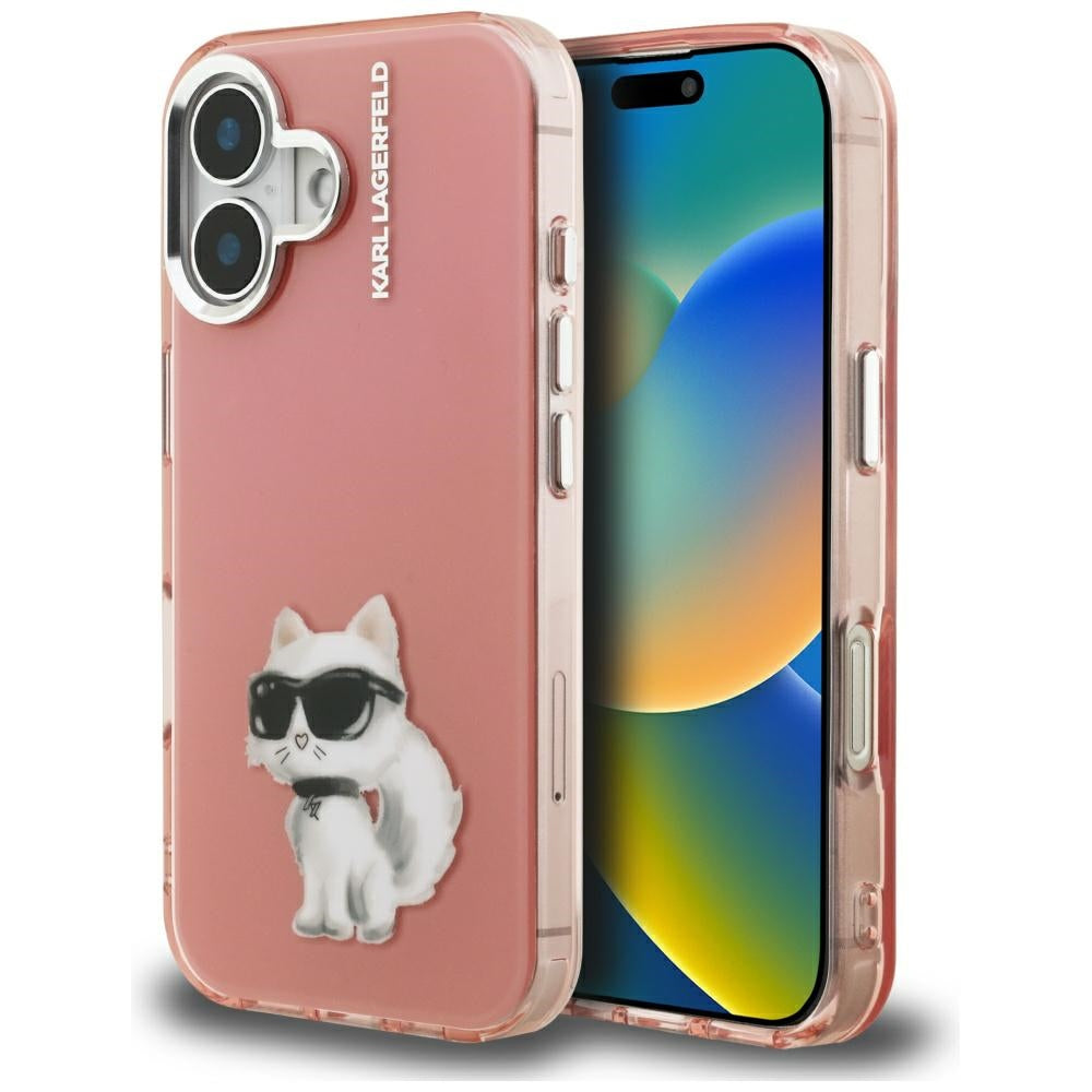 Karl Lagerfeld IML Aquarelle Choupette & Logo iPhone 16 Case - Pink