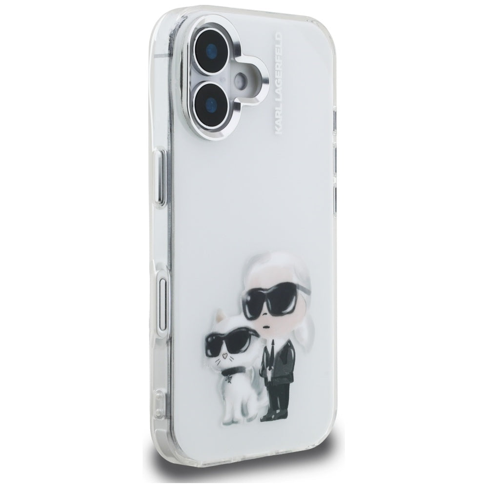 Karl Lagerfeld IML Aquarelle Karl & Choupette & Logo iPhone 16 Case - Hvid