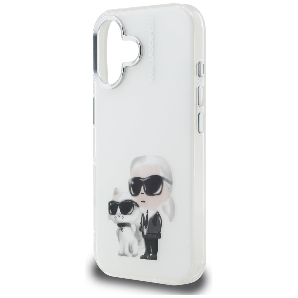 Karl Lagerfeld IML Aquarelle Karl & Choupette & Logo iPhone 16 Case - Hvid