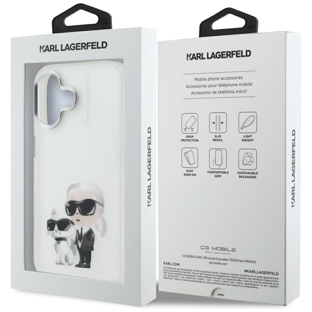 Karl Lagerfeld IML Aquarelle Karl & Choupette & Logo iPhone 16 Case - Hvid