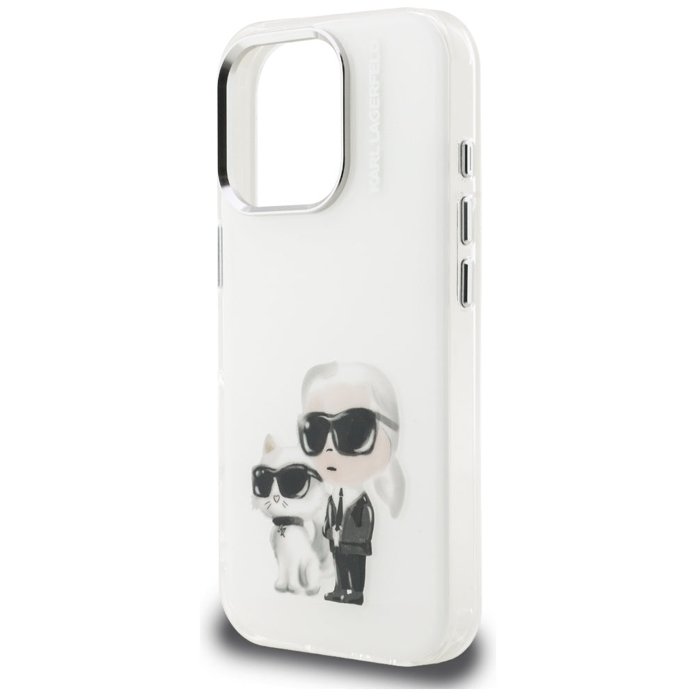 Karl Lagerfeld IML Aquarelle Karl & Choupette & Logo iPhone 16 Pro Case - Hvid