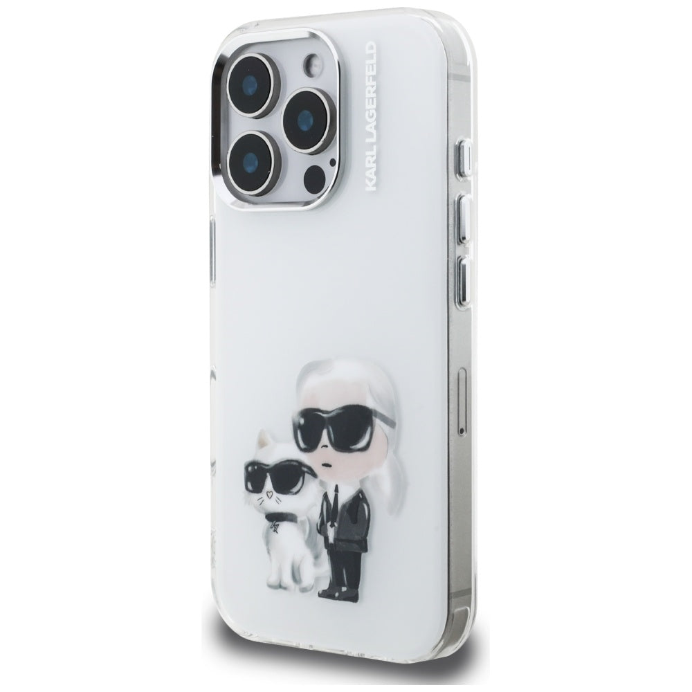 Karl Lagerfeld IML Aquarelle Karl & Choupette & Logo Case til iPhone 16 Pro Max - Hvid